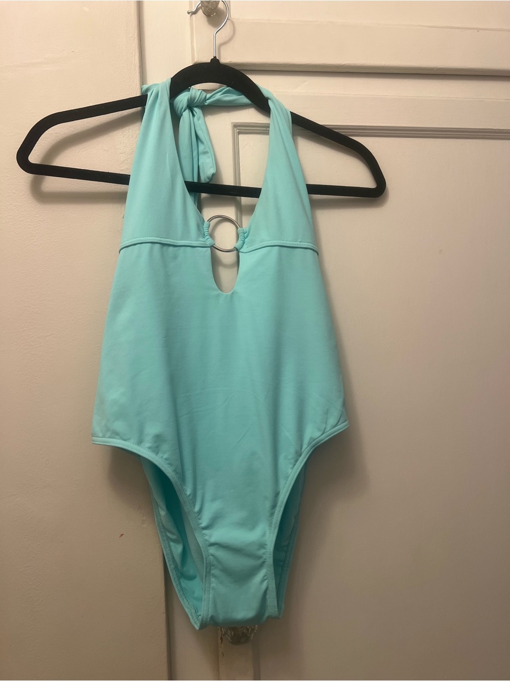 Melissa Odabash Aqua Halter One-Piece with Silver Ring